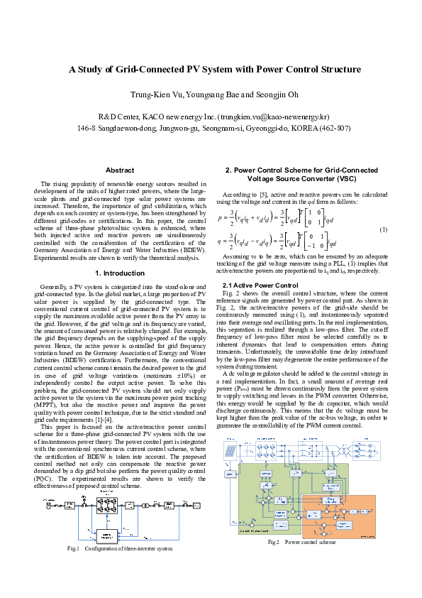 (PDF) A Study of Grid-Connected PV System with Power Control Structure