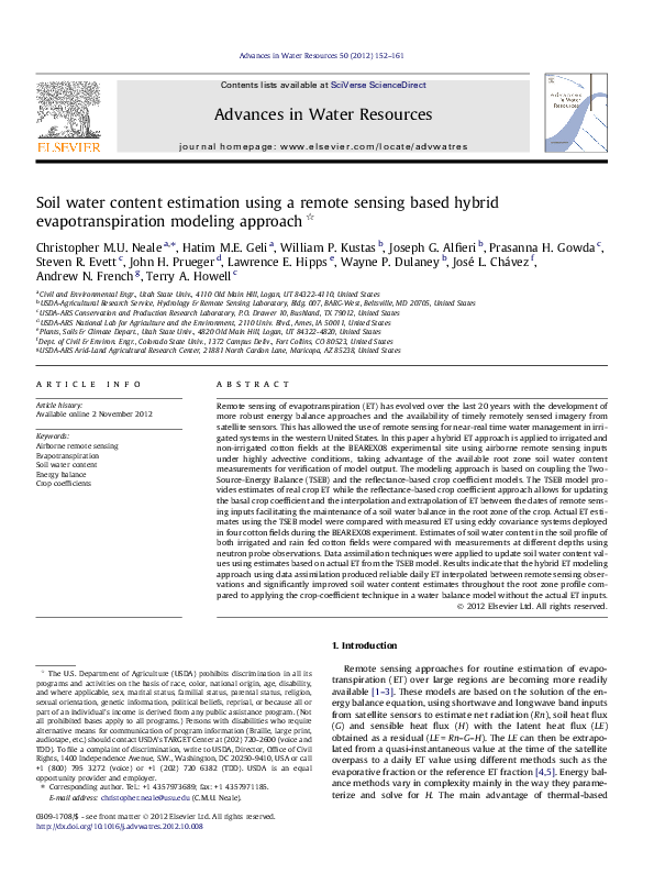 (PDF) Soil water content estimation using a remote sensing based hybrid ...
