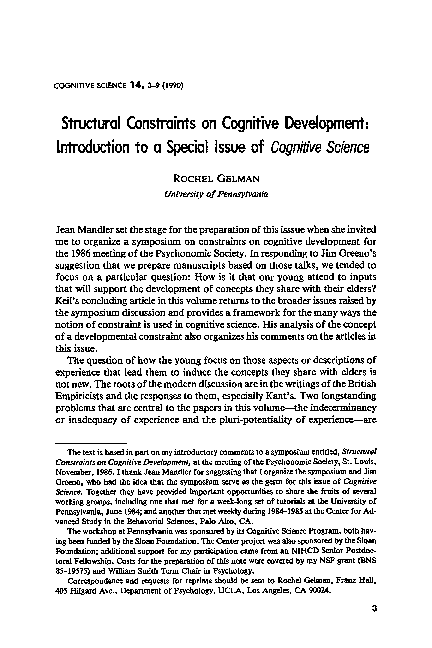 (PDF) Structural Constraints on Cognitive Development: Introduction to ...