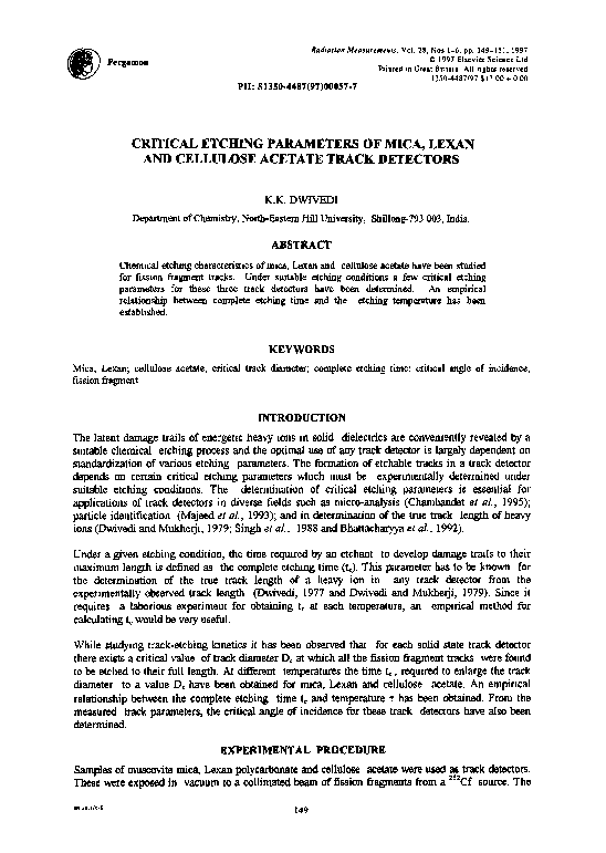 (PDF) Critical etching parameters of mica, Lexan and cellulose acetate