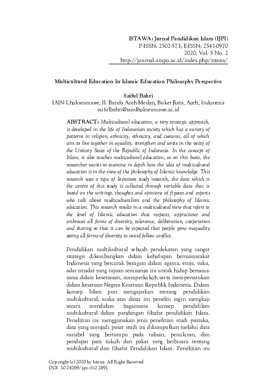 (PDF) Multicultural Education In Islamic Education Philosophy Perspective