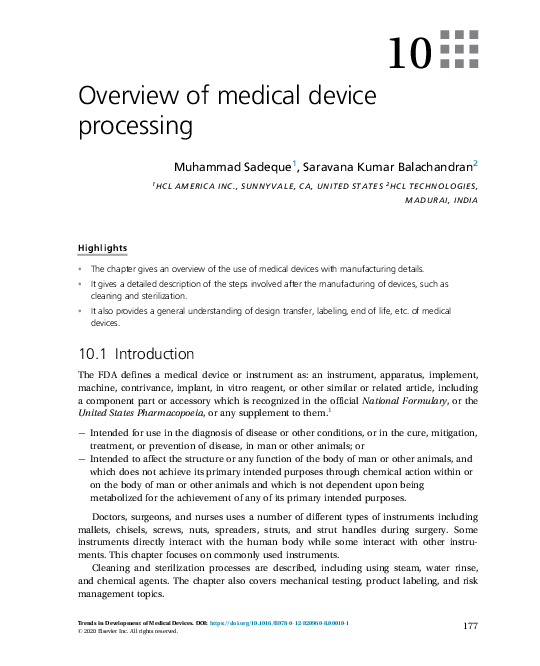 (PDF) Overview of medical device processing Muhammad Sadeque Academia.edu