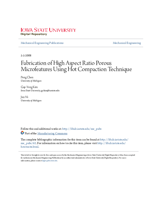 (PDF) Fabrication of High Aspect Ratio Porous Microfeatures Using Hot ...