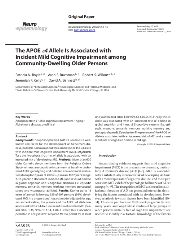 (PDF) The APOE 4 Allele Is Associated With Incident Mild Cognitive ...