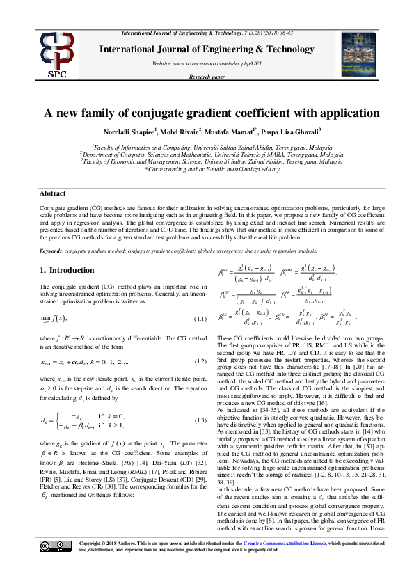 (PDF) A new family of conjugate gradient coefficient with application