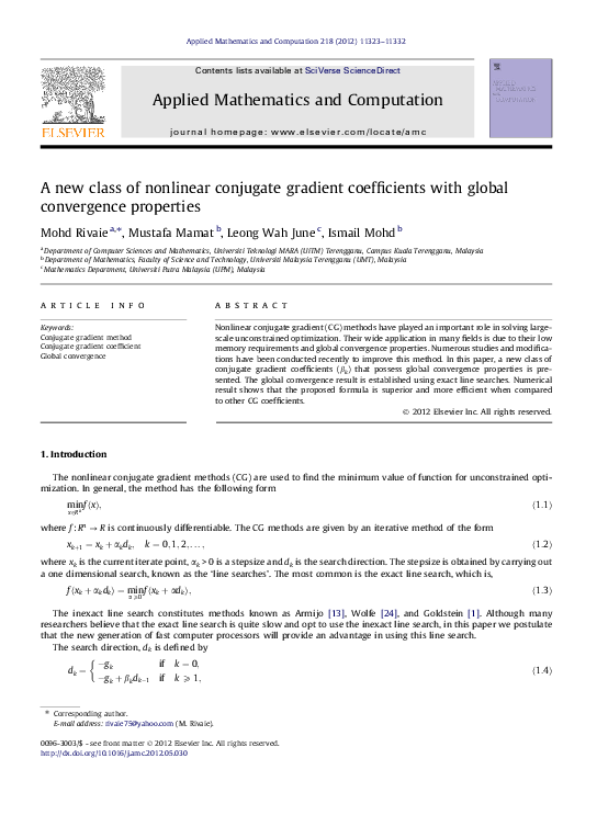 (PDF) A new class of nonlinear conjugate gradient coefficients with ...