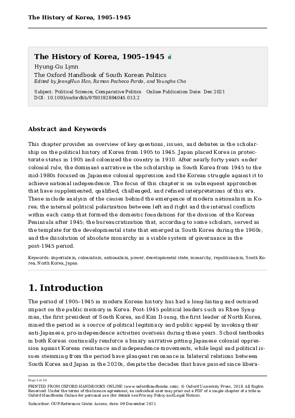 (PDF) The History of Korea, 19051945 2021 HyungGu Lynn Academia.edu