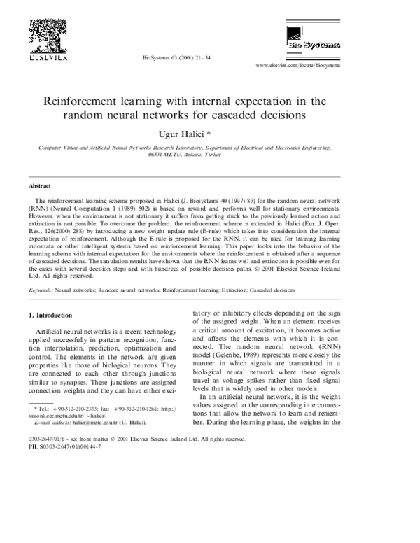 (PDF) Reinforcement learning with internal expectation for the random ...