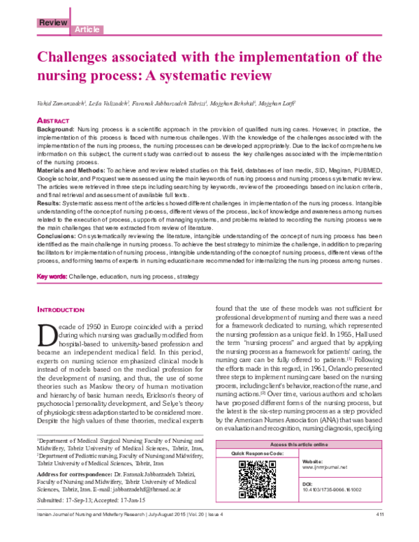 (PDF) Challenges associated with the implementation of the nursing ...