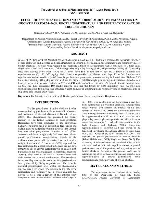 (PDF) Effect of feed restriction and ascorbic acid supplementation on ...