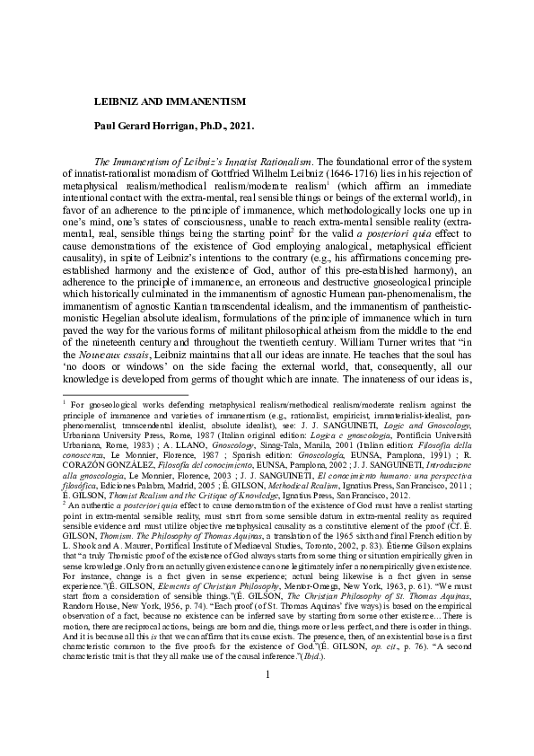 (PDF) Leibniz and Immanentism