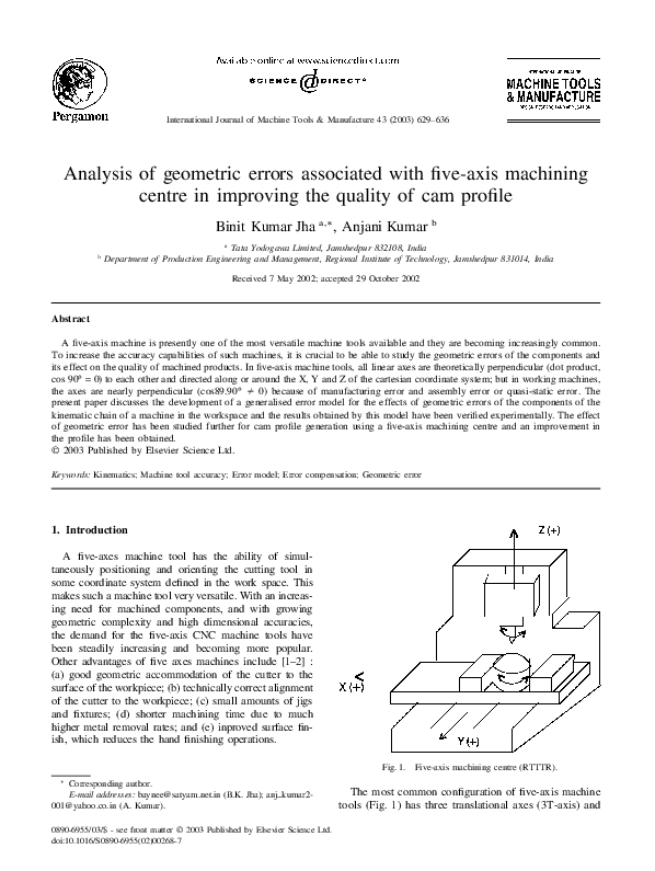 (PDF) Analysis of Geometric Errors Associated With Five-Axis Machining ...