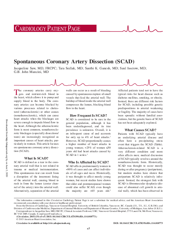 (PDF) Spontaneous Coronary Artery Dissection (SCAD) | Saul Isserow ...