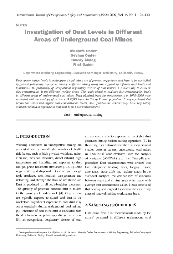 (PDF) Investigation of dust levels in different areas of underground ...
