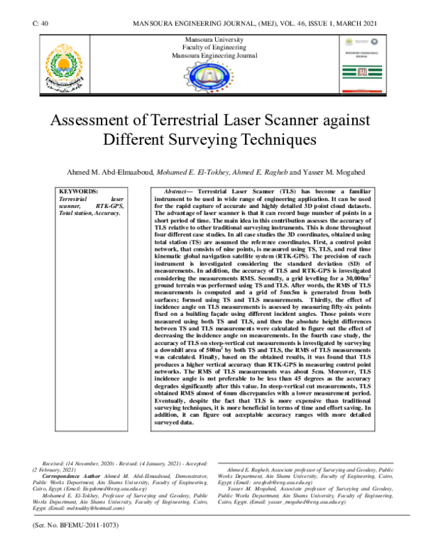 (PDF) Assessment of Terrestrial Laser Scanner against Different ...