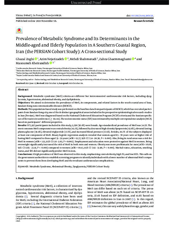 (PDF) Prevalence of Metabolic Syndrome and Its Determinants in the ...