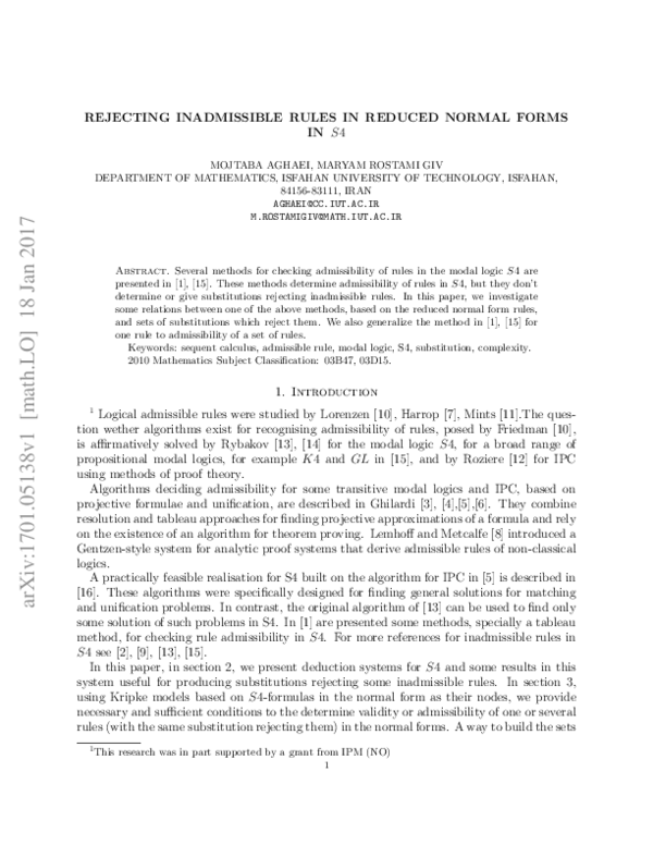 (PDF) Rejecting inadmissible rules in reduced normal forms in S4