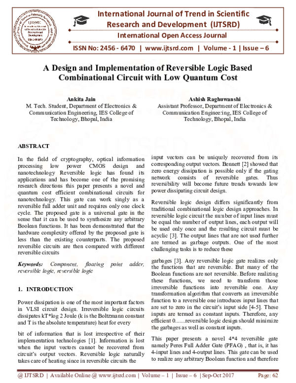 (PDF) A Design and Implementation of Reversible Logic Based ...