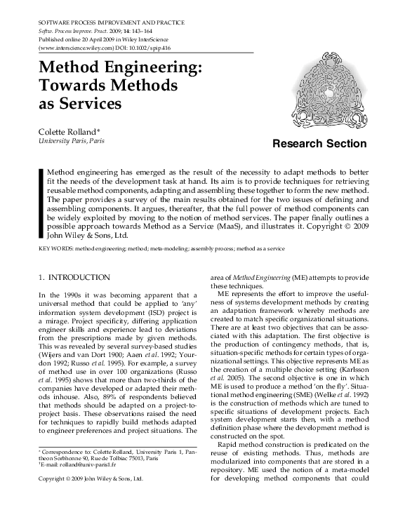 (PDF) Method engineering: towards methods as services