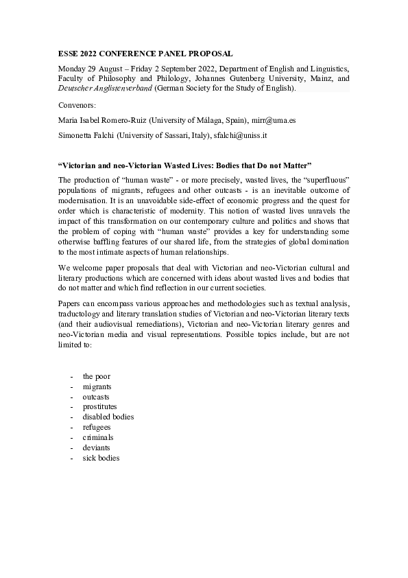 (DOC) ESSE 2022 CONFERENCE PANEL PROPOSAL