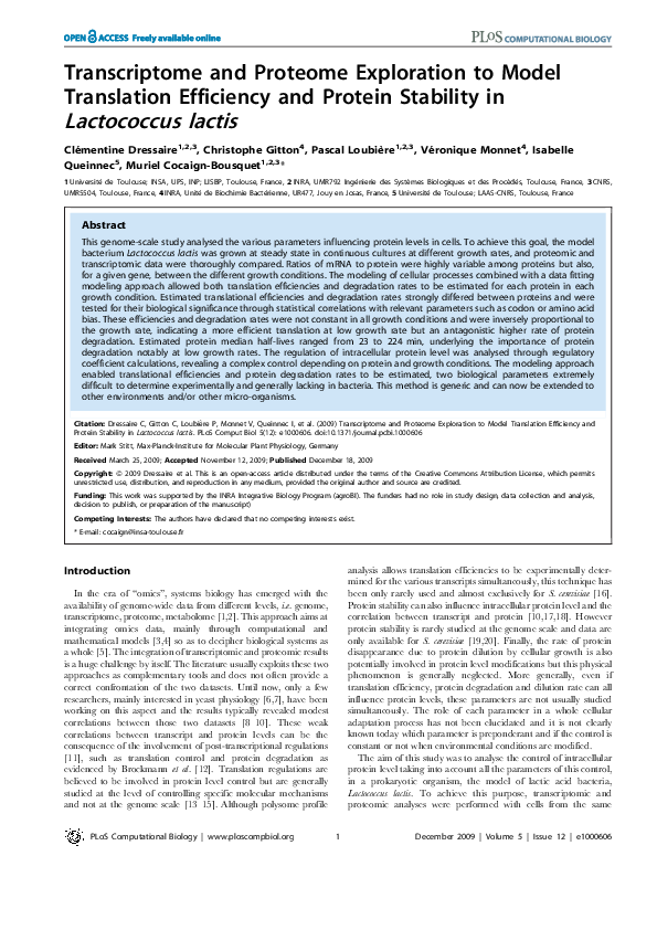 (PDF) Transcriptome and proteome exploration to model translation ...