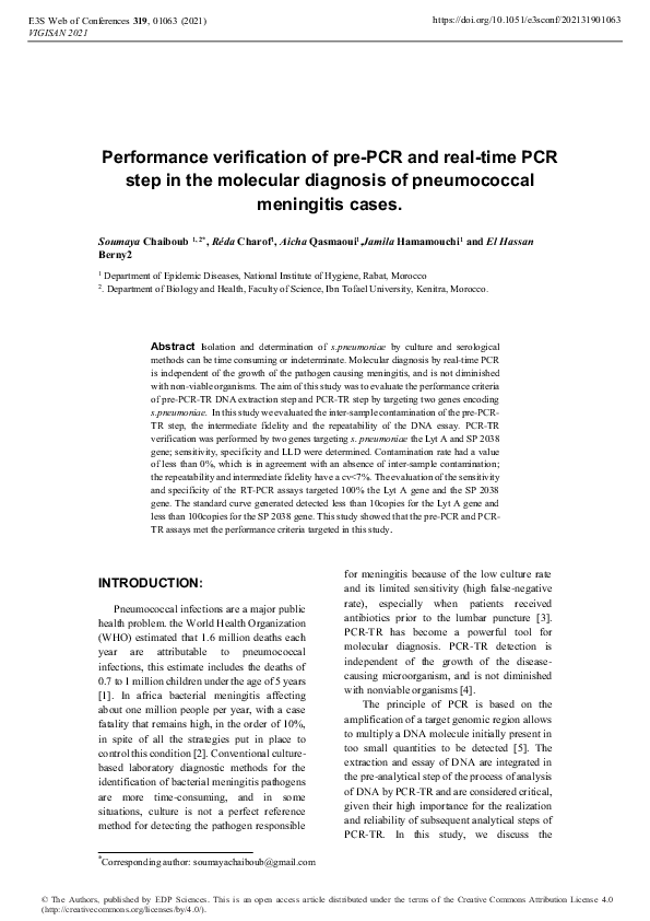 (PDF) Performance verification of pre-PCR and real-time PCR step in the ...