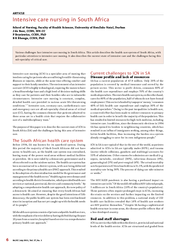 (PDF) Intensive care nursing in South Africa