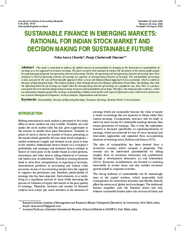 (PDF) Sustainable Finance in Emerging Markets: Rational for Indian ...