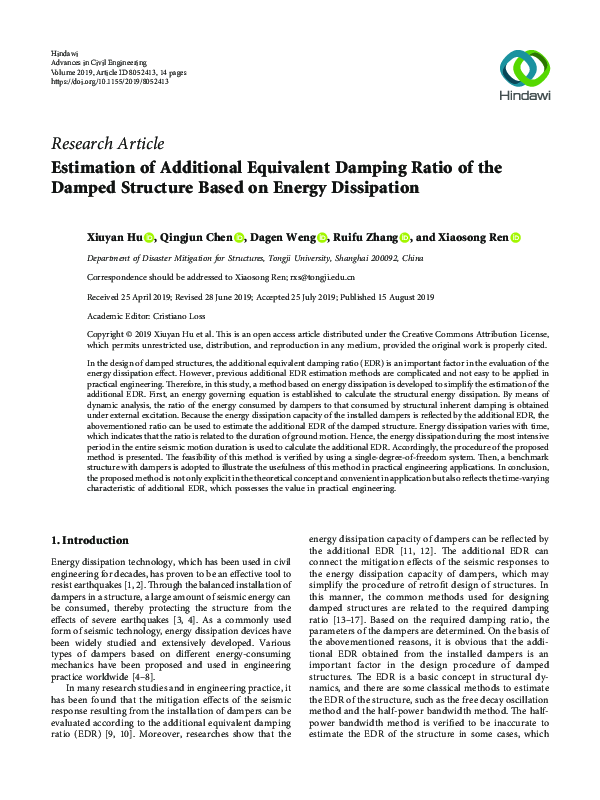 (PDF) Estimation of Additional Equivalent Damping Ratio of the Damped ...