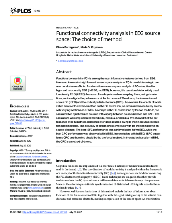 (PDF) Functional connectivity analysis in EEG source space: The choice ...