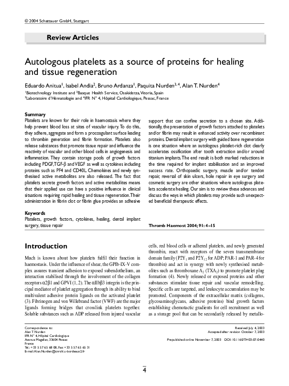 (PDF) Autologous platelets as a source of proteins for healing and ...