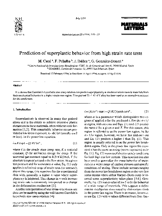 (PDF) Prediction of superplastic behavior from high strain rate tests