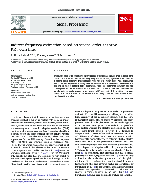 (PDF) Indirect frequency estimation based on second-order adaptive FIR ...