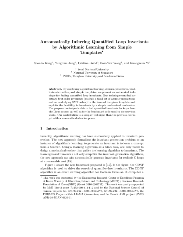 (PDF) Automatically Inferring Quantified Loop Invariants by Algorithmic ...