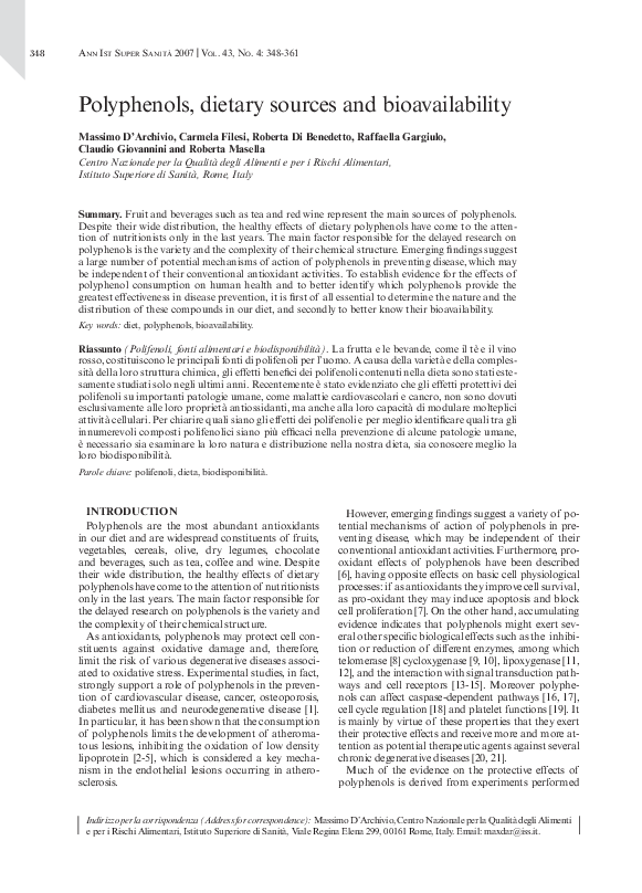 (PDF) Polyphenols, dietary sources and bioavailability Claudio