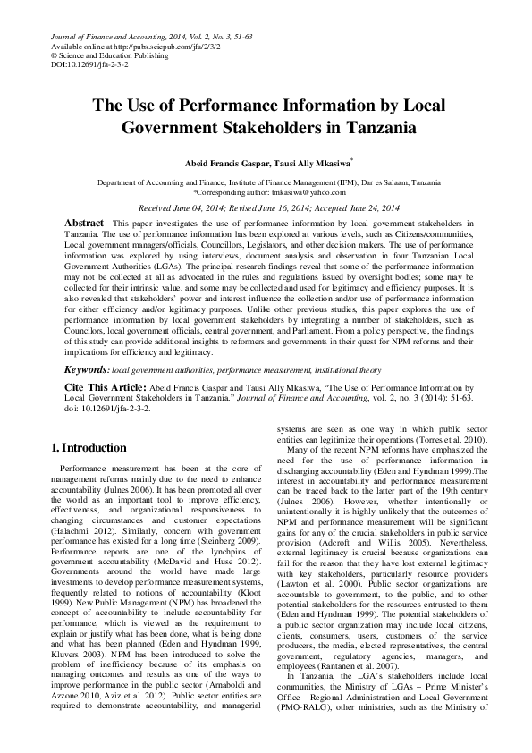 (PDF) The Use of Performance Information by Local Government ...