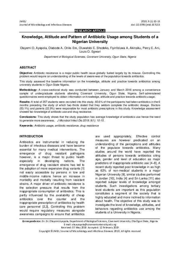 (PDF) Knowledge, Attitude and Pattern of Antibiotic Usage among ...
