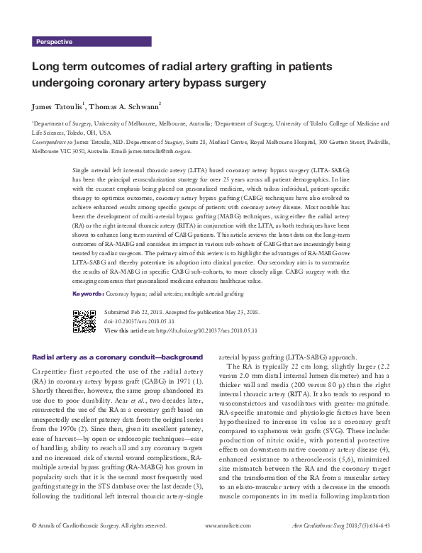 (PDF) Long term outcomes of radial artery grafting in patients ...