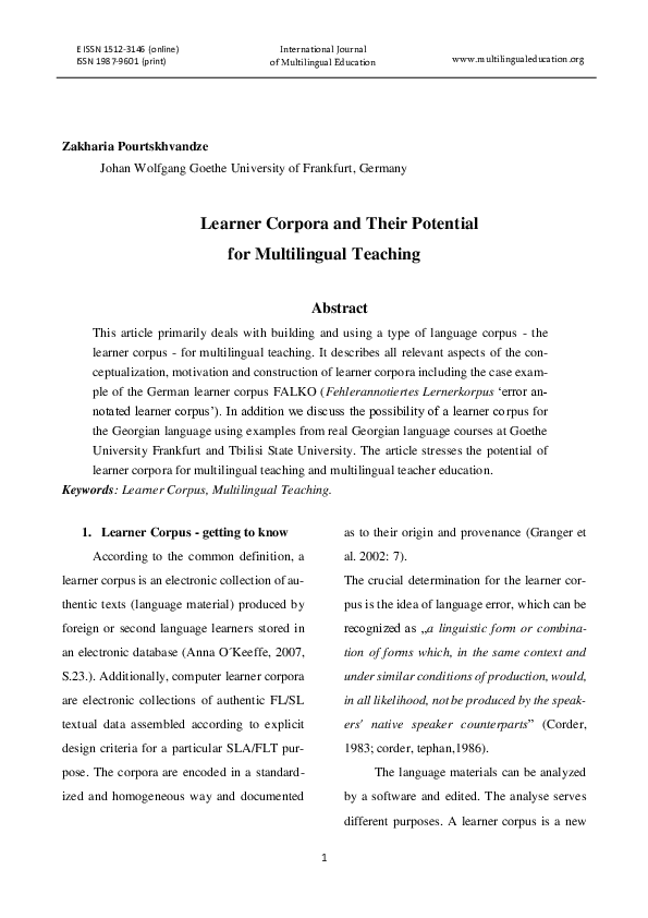 (PDF) Learner Corpora and Their Potential for Multilingual Teaching
