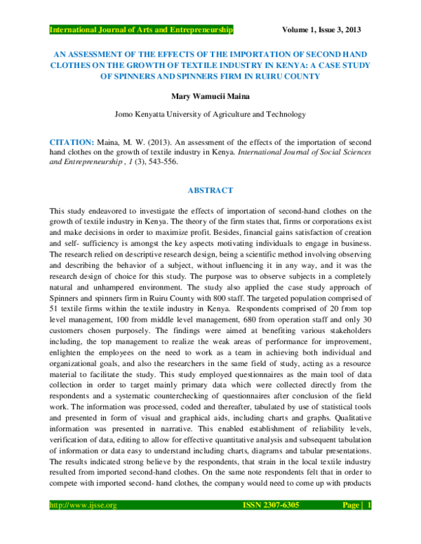(PDF) An Assessment of the Effects of the Importation of Second Hand