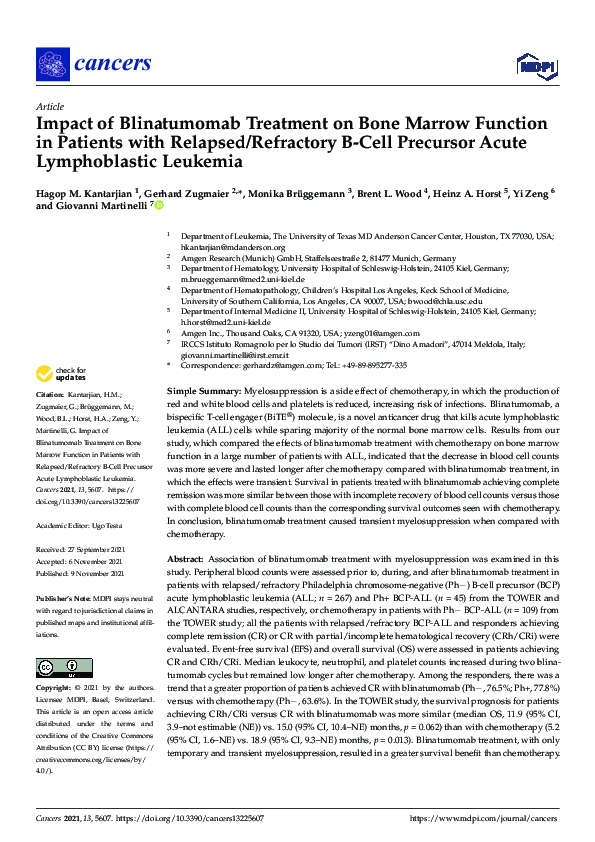 (PDF) Impact of Blinatumomab Treatment on Bone Marrow Function in ...