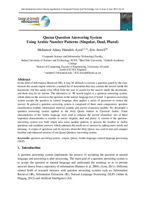 (PDF) Quran Question Answering System Using Arabic Number Patterns ...