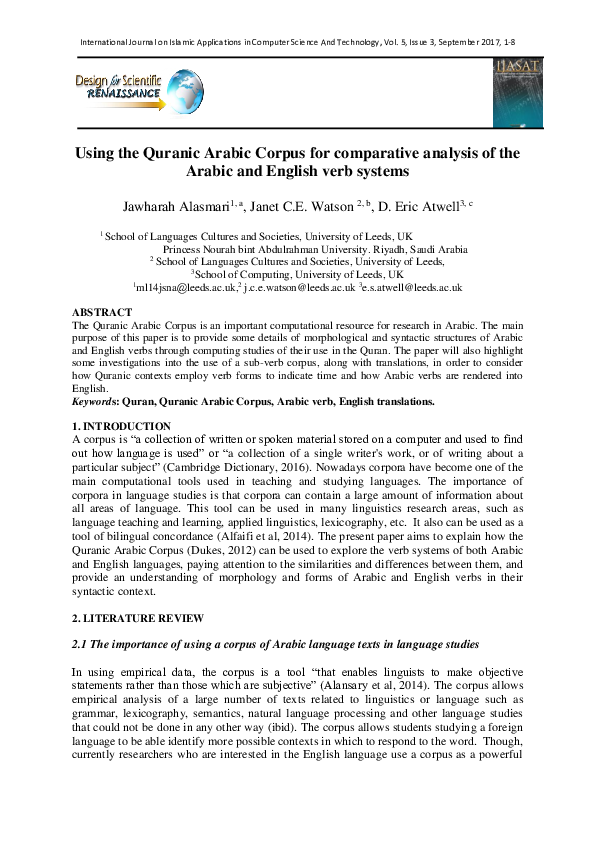 (PDF) Using the Quranic Arabic Corpus for comparative analysis of the ...