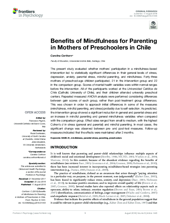 (PDF) Benefits of Mindfulness for Parenting in Mothers of Preschoolers ...