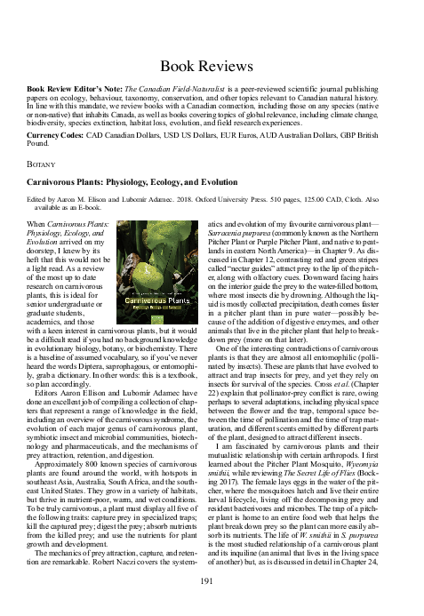 PDF) Carnivorous Plants: Physiology, Ecology, and Evolution" by Aaron M.  Elison and Lubomr Adamec, 2018. [book review]