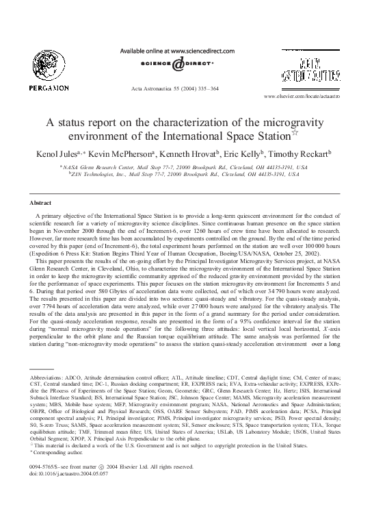 (PDF) A status report on the characterization of the microgravity ...
