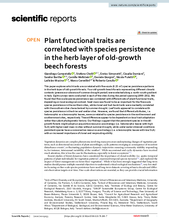 (PDF) Plant functional traits are correlated with species persistence ...