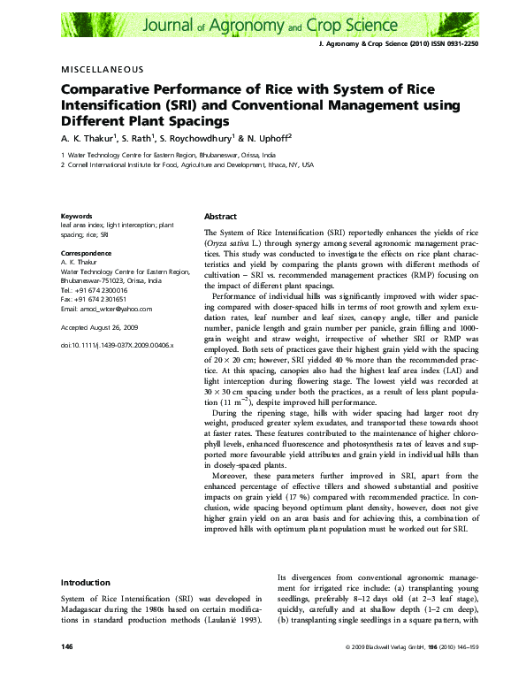 (PDF) Comparative Performance of Rice with System of Rice ...