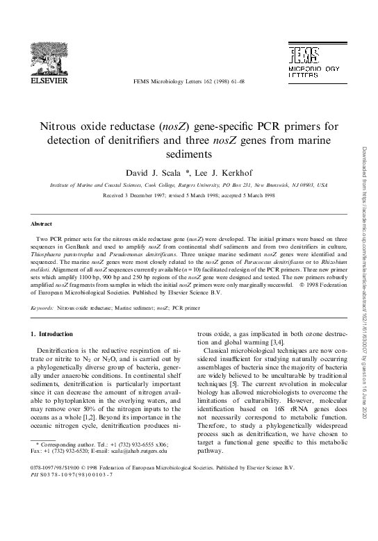 (PDF) Nitrous oxide reductase (nosZ) genespecific PCR primers for