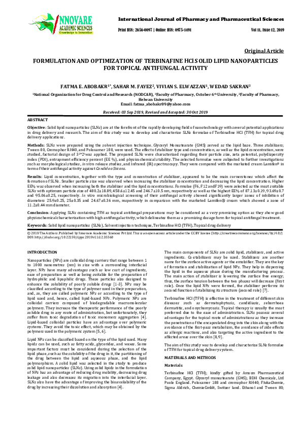 (PDF) FORMULATION AND OPTIMIZATION OF TERBINAFINE HCl SOLID LIPID ...